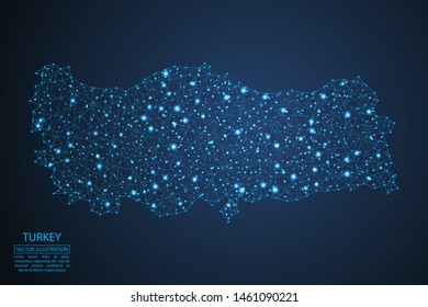 A map of Turkey consisting of 3D triangles, lines, points, and connections. Vector illustration of the EPS 10.