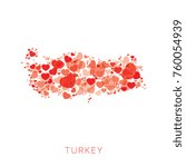 map of turkey filled with hearts mosaic of different sizes and degrees of transparency