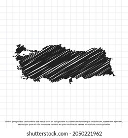Mapa de Turquía haciendo un dibujo a mano alzada en una hoja de ejercicios. Ilustración vectorial.