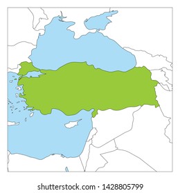 Map of Turkey green highlighted with neighbor countries.