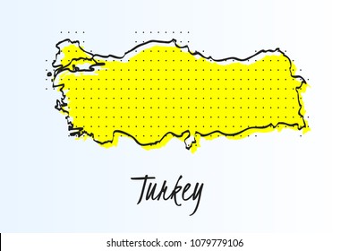 Map of Turkey, halftone abstract background. The black dots on a yellow background. drawn border line. vector illustration