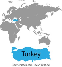 El mapa de Turquía está resaltado en azul en el mapa mundial