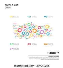 Map Of Turkey Infographic design template with gear chain