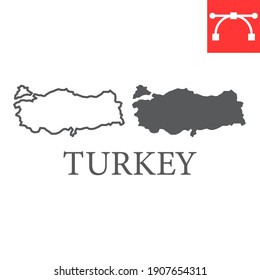 Map of Turkey line and glyph icon, country and geography, turkey map sign vector graphics, editable stroke linear icon, eps 10