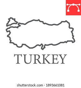 Karte der türkischen Linie Symbol, Land und Geografie, Truthahnzeichen, Vektorgrafik, bearbeitbares Strich-Linear-Symbol, eps10