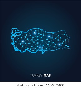 Map of Turkey made with connected lines and glowing dots.