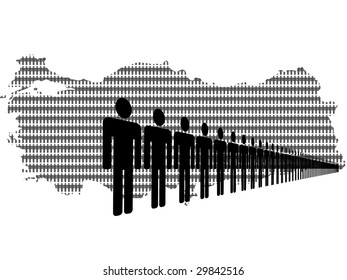 Map of Turkey made of people with line of men