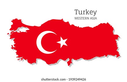 Map of Turkey with national flag. Highly detailed editable map of Turkey, Western Asia country territory borders. Political or geographical design element vector illustration on white background