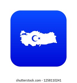 Map of Turkey with national flag symbols icon digital blue for any design isolated on white vector illustration