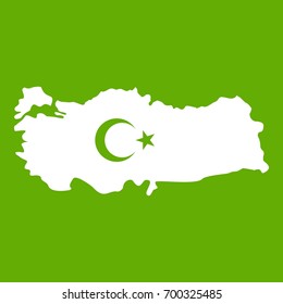 Map of Turkey with national flag symbols icon white isolated on green background. Vector illustration