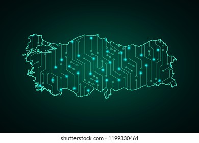 Map of Turkey, network line, design sphere, dot and structure on dark background with Map Turkey, Circuit board. Vector illustration. Eps 10