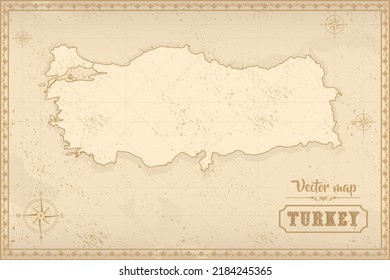 Map of Turkey in the old style, brown graphics in retro fantasy style