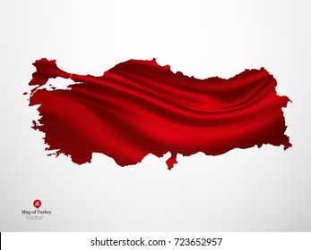 Map of Turkey with red fabric draping background in vector.