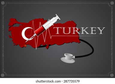 Map of Turkey with Stethoscope and syringe.