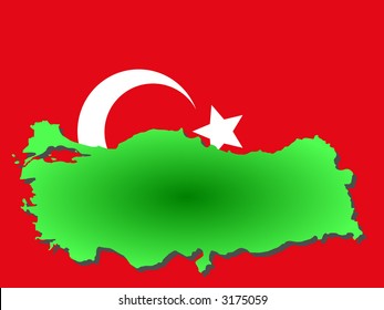 map of Turkey and Turkish flag illustration