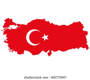Map of Turkey Turkish flag painted with color symbols of the moon and stars on a white background