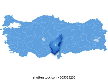 Map of Turkey where Adana province is pulled out, isolated on white background
