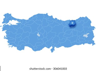Map of Turkey where Bayburt province is pulled out, isolated on white background