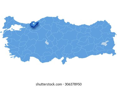 Map of Turkey where Duzce province is pulled out, isolated on white background