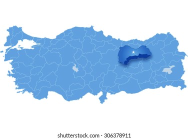 Map of Turkey where Erzincan province is pulled out, isolated on white background

