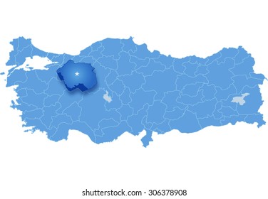 Map of Turkey where Eskisehir province is pulled out, isolated on white background
