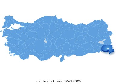 Map of Turkey where Hakkari province is pulled out, isolated on white background
