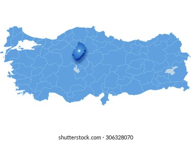 Map of Turkey where Kirikkale province is pulled out, isolated on white background