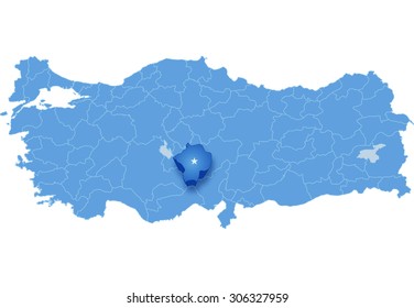 Map of Turkey where Nigde province is pulled out, isolated on white background
