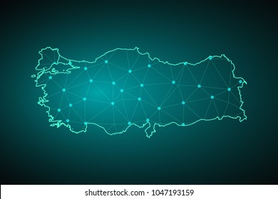 Map of Turkey. Wire frame 3D mesh polygonal network line, design sphere, dot and structure. communications map of Turkey. Vector Illustration EPS10.