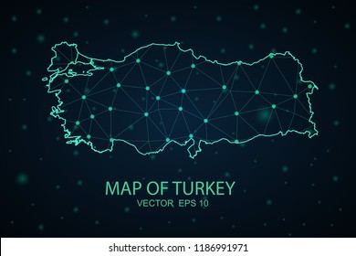 Map Turkey. Wire Frame 3D mesh polygonal network line, design sphere,Turkey map on dark background. Vector illustration eps 10.