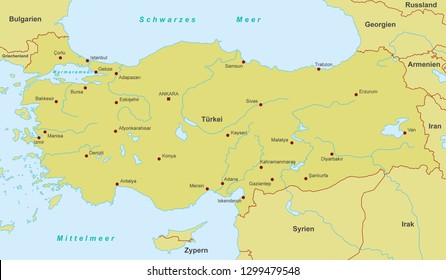 Map Turkey German Inscription Stock Vector (Royalty Free) 1299479548 ...