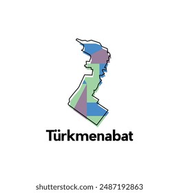 Mapa de Turkmenabat Plantilla de diseño de Vector moderno geométrico, fronteras nacionales e ilustración de ciudades importantes
