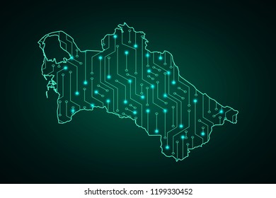 Map of Turkmenistan, network line, design sphere, dot and structure on dark background with Map Turkmenistan, Circuit board. Vector illustration. Eps 10