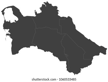Map of Turkmenistan split into regions