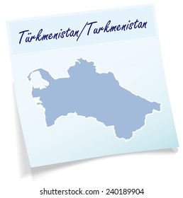 Map of turkmenistan as sticky note in blue