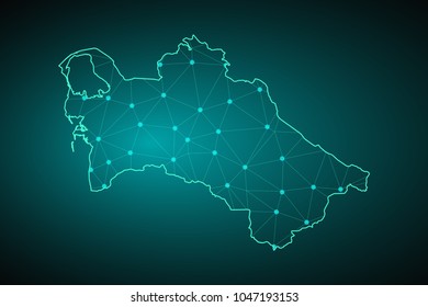 Map of Turkmenistan. Wire frame 3D mesh polygonal network line, design sphere, dot and structure. communications map of Turkmenistan. Vector Illustration EPS10.