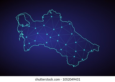 Map of Turkmenistan. Wire frame 3D mesh polygonal network line, design sphere, dot and structure. communications map of Turkmenistan. Vector Illustration EPS10.