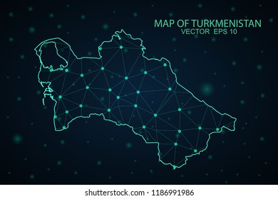 Map Turkmenistan. Wire Frame 3D mesh polygonal network line, design sphere,Turkmenistan map on dark background. Vector illustration eps 10.