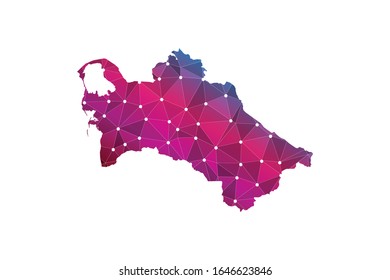 Map of Turkmenistan. Wire frame 3D mesh polygonal network line, design sphere, dot and structure. communications map of Turkmenistan. Vector Illustration EPS10.