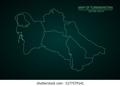 Map of Turkmenistan,Green map on dark background of map of Turkmenistan symbol for your web site design map. Vector illustration eps 10.