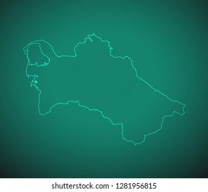 Map of Turkmenistan,Green map on dark background. Vector illustration eps 10.