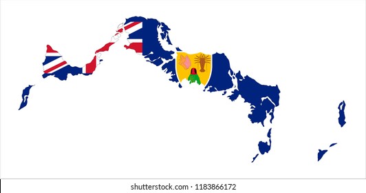 Map Of Turks and Caicos Islands (UK) With Flag Isolated On White Background,Map and National flag of Turks and Caicos Islands,Vector Illustration Flag and Map of Turks and Caicos Islands for continue.