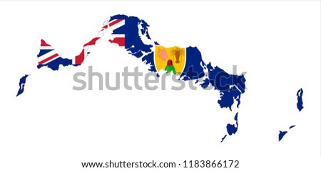 Map Of Turks and Caicos Islands (UK) With Flag Isolated On White Background,Map and National flag of Turks and Caicos Islands,Vector Illustration Flag and Map of Turks and Caicos Islands for continue.