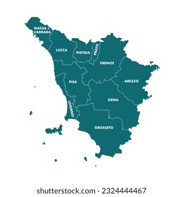 Map of Tuscany with the provinces. Vector infographic illustration.
