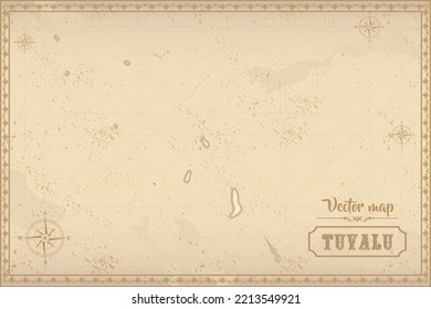 Map of Tuvalu in the old style, brown graphics in retro fantasy style.