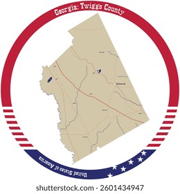 Map of Twiggs County in Georgia, USA arranged in a circle.