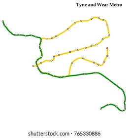 Map of Tyne and Wear metro, Subway, Template of city transportation scheme for underground road. Vector illustration