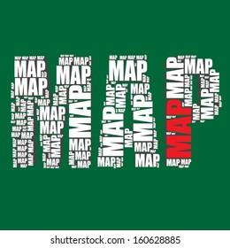 map typography 3d text word art vector illustration map word cloud