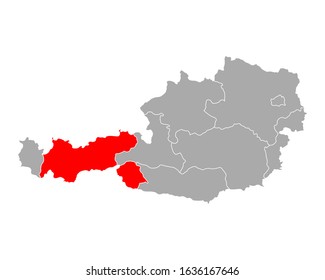 Map of Tyrol in Austria on white
