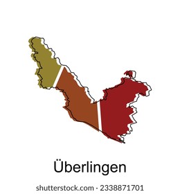 Mapa de diseño colorido de Uberlingen, plantilla vectorial internacional del Mapa Mundial con un esquema de dibujo gráfico estilo sobre fondo blanco